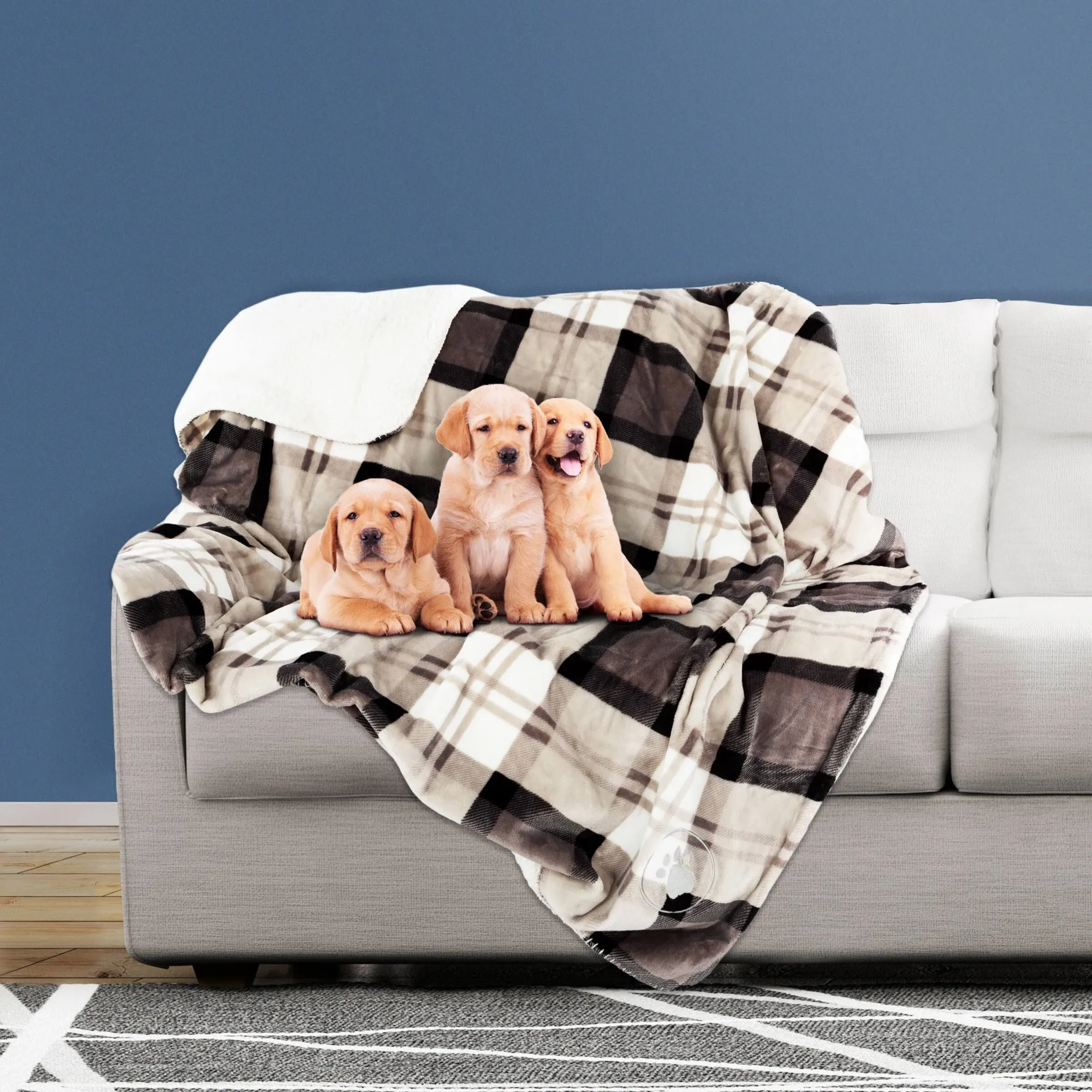 Waterproof Pet Blanket  Plaid Throw Protects Couch, Car, Bed  50 X 60 Tan