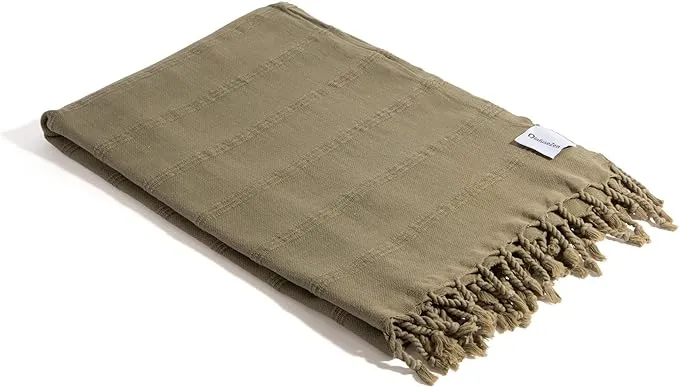 InfuszeZen Stonewashed Turkish Towel - Thin and Absorbent Bath, Beach or Pool Peshtemal, Large Cotton Stone Washed Turkey Hammam Spa Towels (Khaki Green)