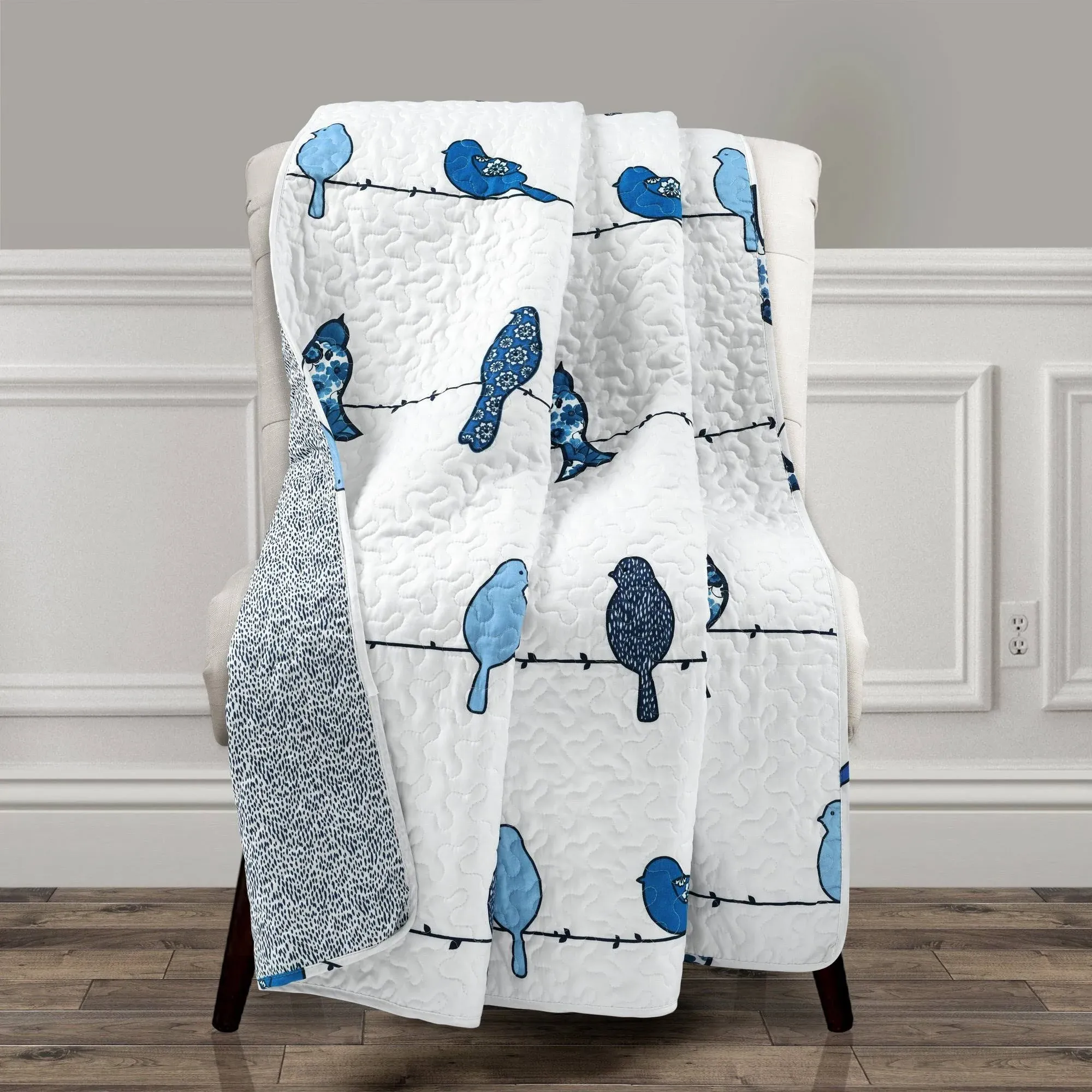  Rowley Birds Reversible Throw Blanket, 50&#034; W x 60&#034; L, Multi - Multicolor