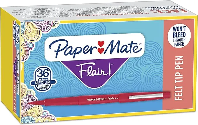 Paper Mate Flair Felt Tip Pens, Medium Point (0.7mm), Red, 36 Count