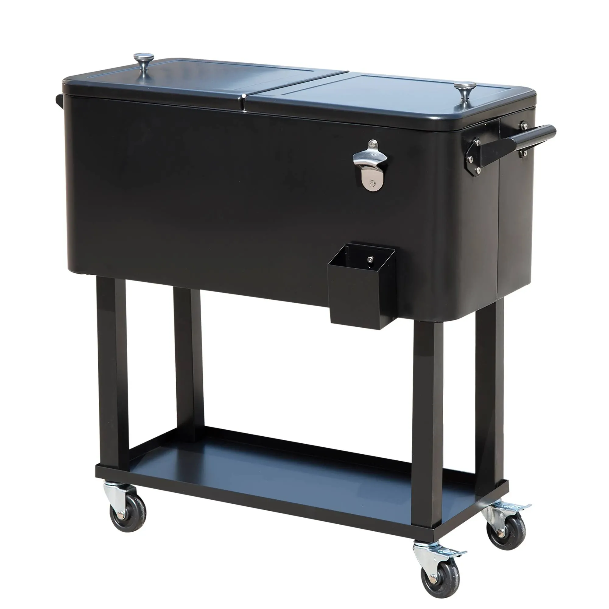 Outsunny 80 qt Rolling Ice Chest Portable Patio Party Drink Cooler Cart - Black