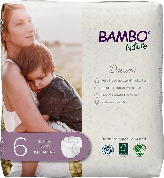 Bambo Nature Hypoallergenic Baby Diapers, Eco-Labeled Sustainable Diapers, Enhanced Leakage Protection, Totally Chlorine-free, Skin Friendly, and Super Absorbent - Size 5 (75 Count)