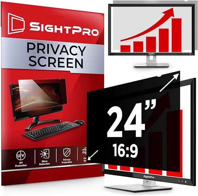 SightPro 24 Inch Computer Privacy Screen Filter for 16:9 Widescreen Monitor - Privacy and Anti-Glare Protector