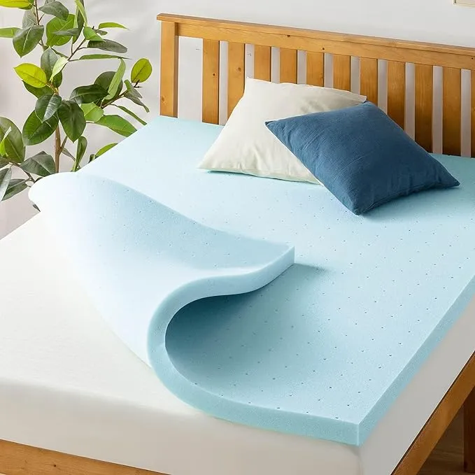 Best Price Mattress 2-Inch Ventilated Gel Memory Foam Topper - Full, Blue