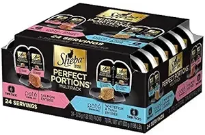 Sheba Perfect Portions Multipack Salmon and Whitefish & Tuna Entrée Wet Cat Food Corn Soy Wheat Free (12 Twin Packs), 1.98 Pounds