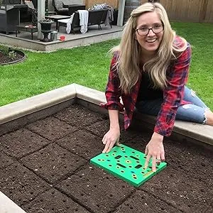 Seeding Square - Seed Spacer Tool for Maximum Harvest, Organized Plants & Less Weeds - Square Foot Garden Includes Color Coded Templates, Magnetic Dibber, Ruler, Spoon & Planting Guide