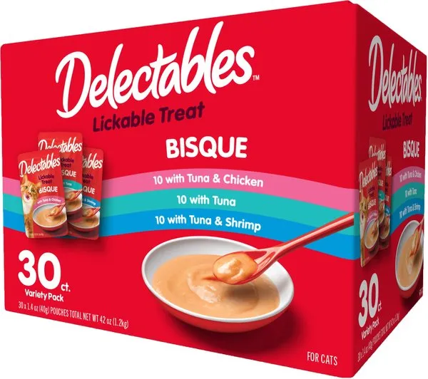 Hartz Delectables Bisque Variety Pack Lickable Cat Treat, 30 Count (Pack of 1)