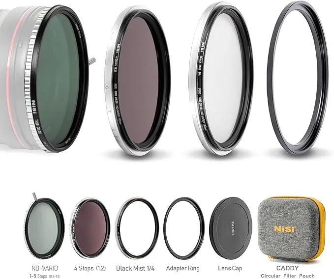 NiSi 82mm Swift System VND Mist Kit | 1-5 Stop True Color Variable Neutral Density Filter, Swift Adapter Ring, Two Friction-Mounted Filters (ND16 4-Stop, Black Mist 1/4) | Photography and Videography