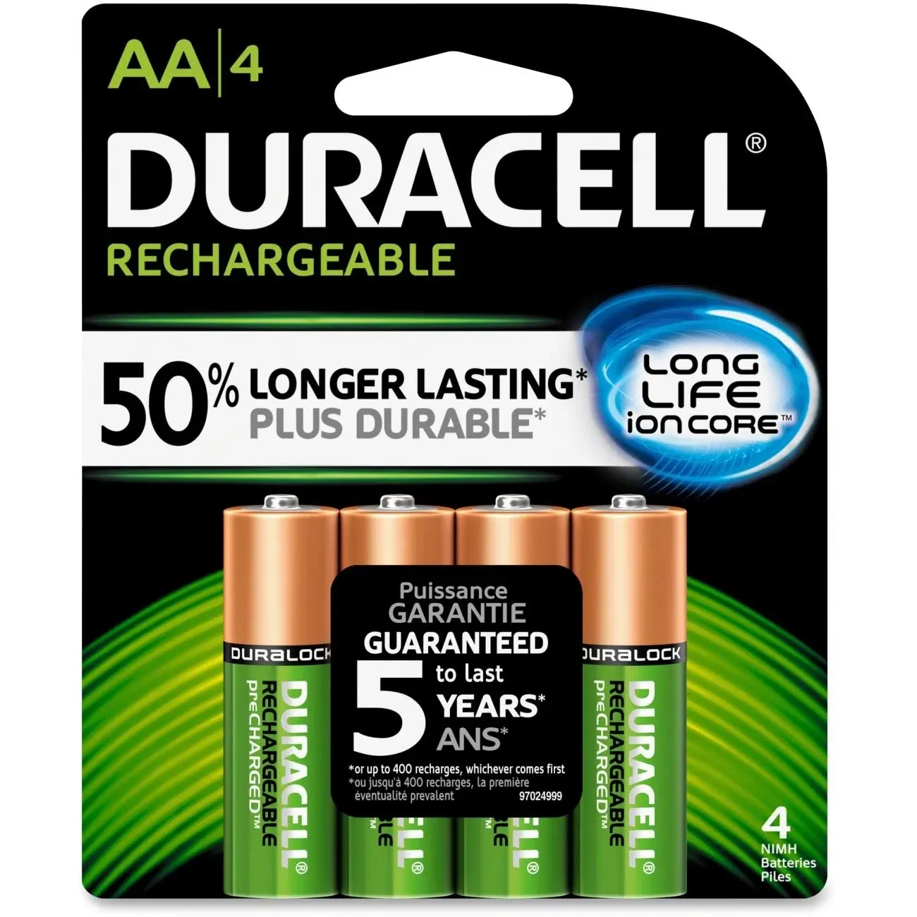 Duracell Batteries, Rechargeable, AA, NiMH, 1.2V, 4 Pack - 4 batteries