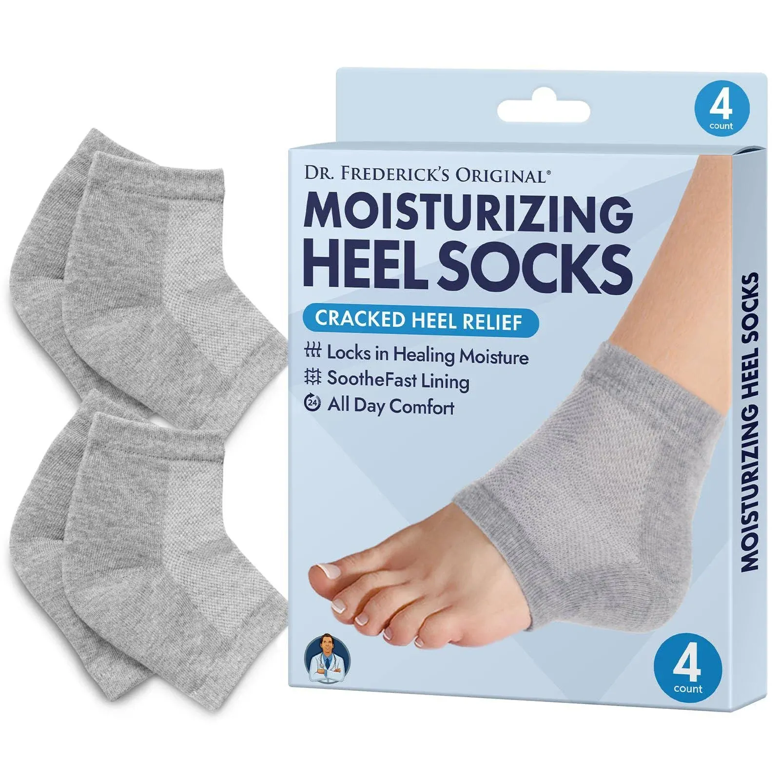 Dr. Frederick's Original Moisturizing Heel Socks for Cracked Heel Treatment - 2 Pairs - Stop Cracked Heels in Their Tracks