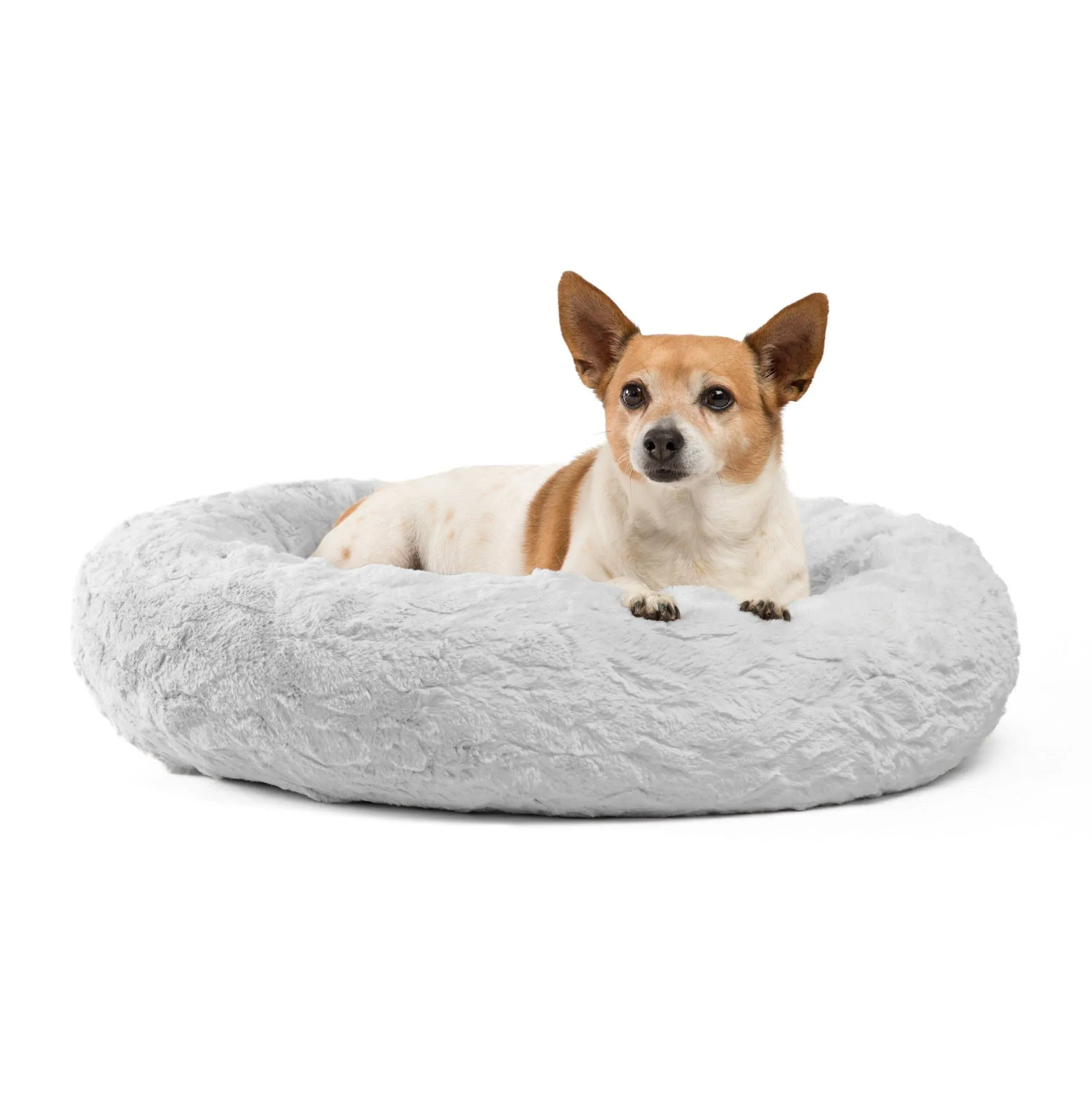 Best Friends by Sheri Donut Cuddler Lux Fur Pet Dog Bed, 23"x23" Gray