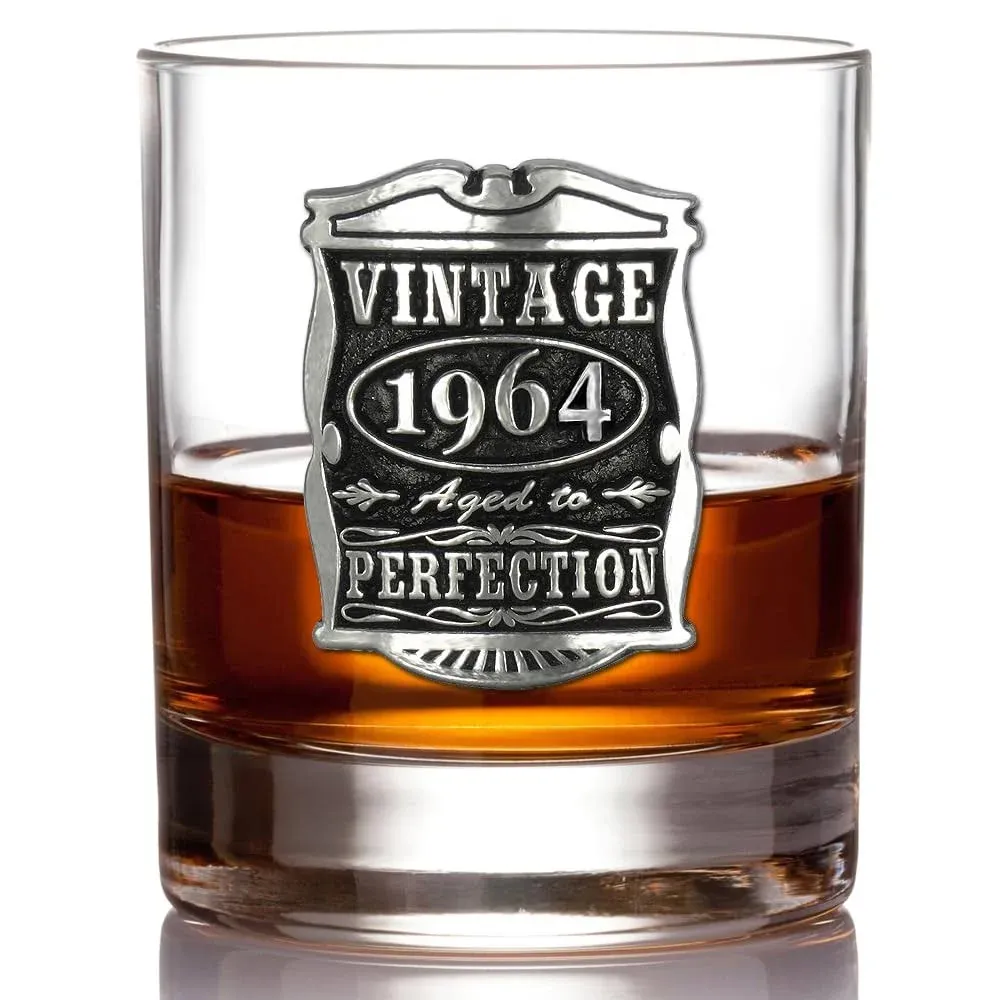 English Pewter Company Vintage Years 1965 60th Birthday or Anniversary Old Fashioned Whisky Rocks Glass Tumbler - Unique Gift Idea For Men [VIN002]