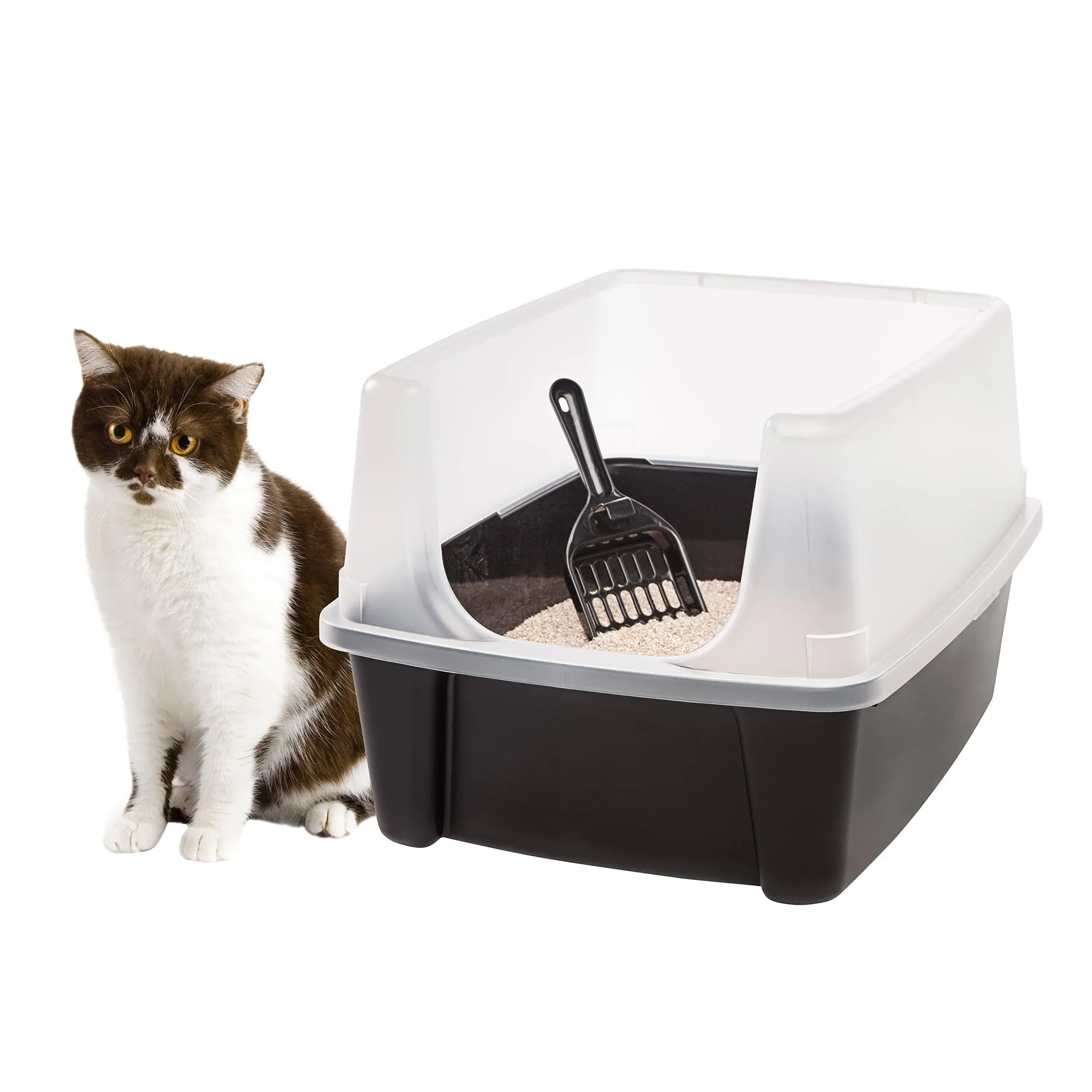 Iris USA Cat Litter Box with Shield and Scoop, Black