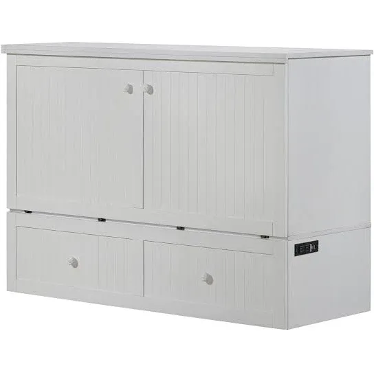 Mega Solutions Murphybedz Tuscany Murphy Cabinet Chest Bed with Charging Station 6 inch, Queen (White)