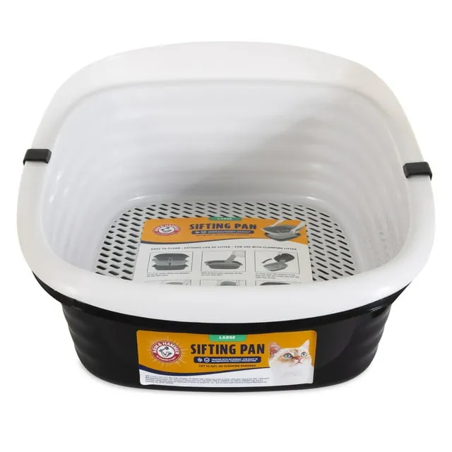 Arm & Hammer Sifting Cat Litter Box, 2 Open Top Plastic Cat Litter Pans and Cat Litter Tray, Large, White