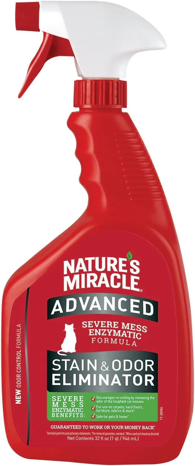 Nature's Miracle Advanced Cat Stain and Odor Eliminator Spray, Spot Stain and Pet Odor Remover, Fresh Scent , 32 Fl Oz (Pack of 1)