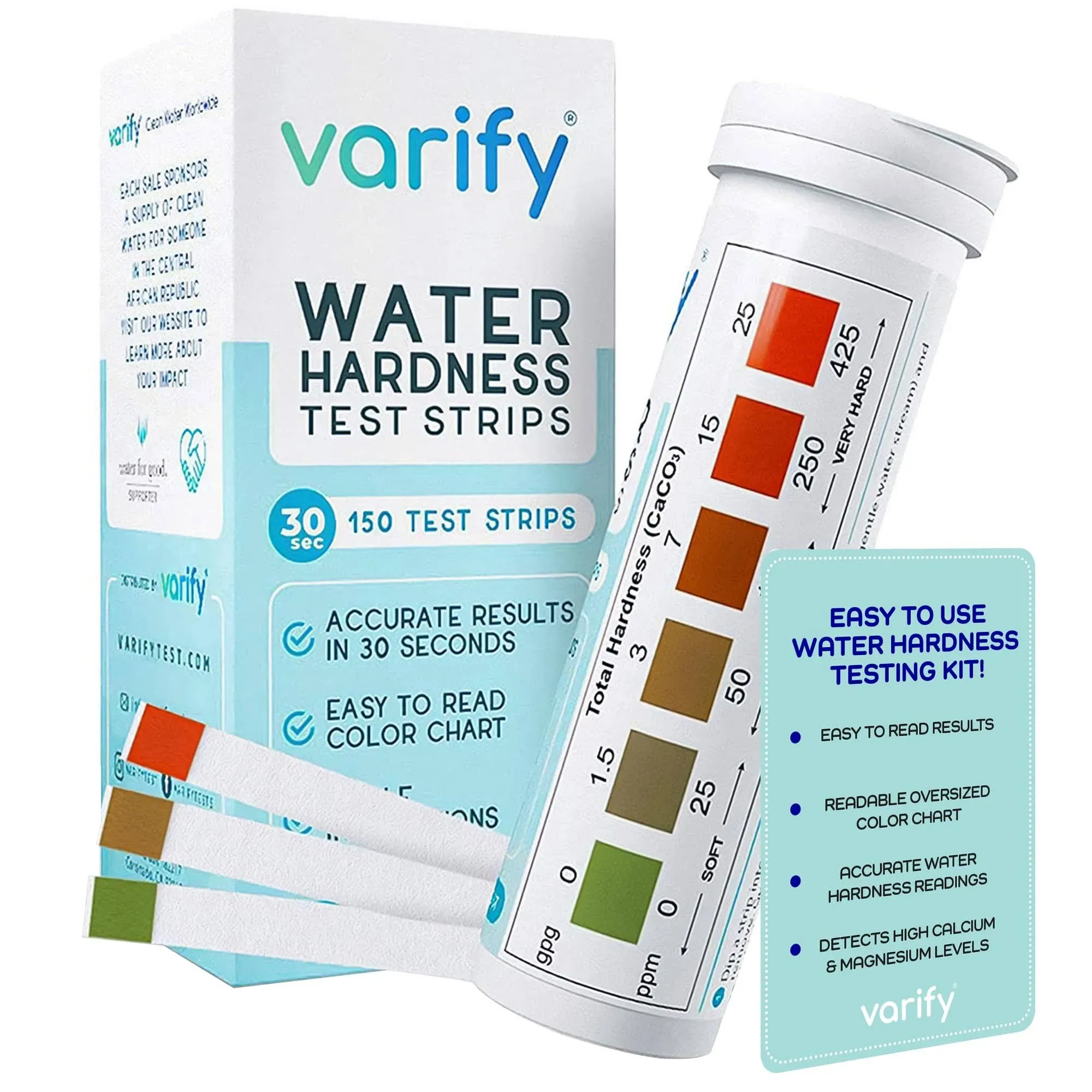 Varify Premium Water Hardness Test Kit Fast & Accurate Hard Water Quality Testing Strips for Water Softener Dishwasher Well Spa Pool, etc. 0425 PPM