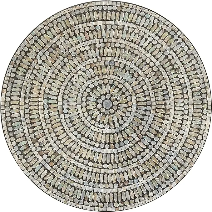 Deco 79 Mother of Pearl Shell Plate Handmade Home Wall Decor Mosaic Wall Sculpture, Wall Art 27" x 3" x 27", Silver