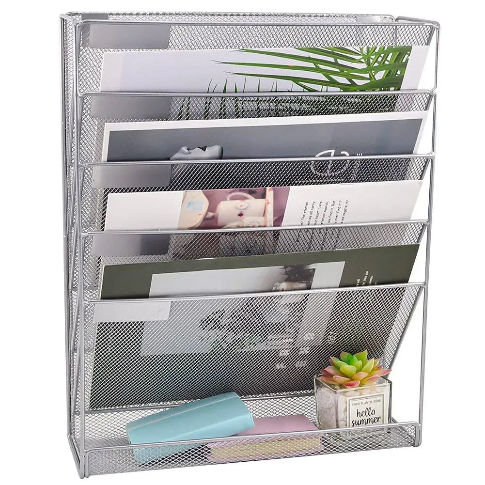 Easepres File Organizer Mesh 5-Tier Black Hanging File Organizer, Silver