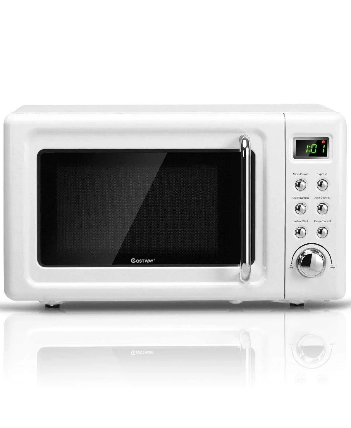 Costway - 0.7Cu.ft Retro Countertop Microwave Oven 700W LED Display Glass Turntable - White