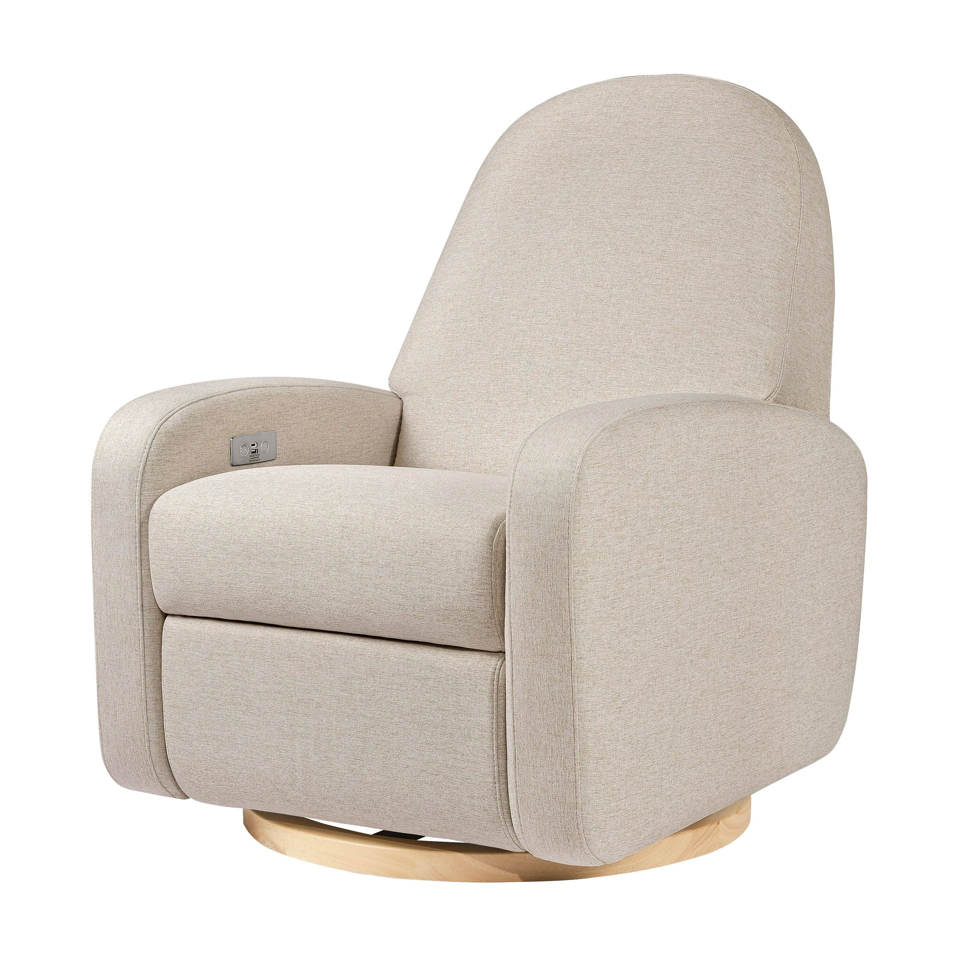 Babyletto Nami Electronic Recliner and Swivel Glider with USB Port and Light Wood Base - Performance Beach