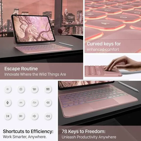 typecase Keyboard Case for 2024 iPad Air 13 and iPad Pro 12.9 (6th, 5th, 4th, 3rd Gen),Magic Keyboard for iPad Pro 12.9, Easy-Set Magnetic Stand, Multi-Touch Trackpad, 11 Colors Backlight,Rose Gold