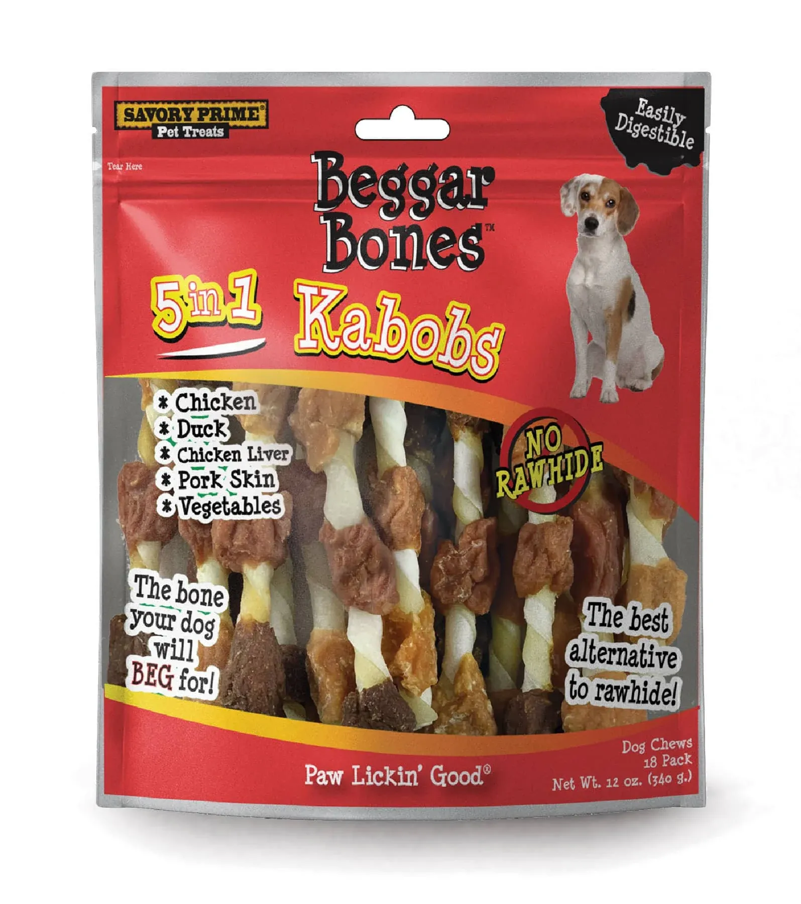 Savory Prime Beggar Bone 5 in 1 Kabobs Dog Treats - 4 oz / 6 PK