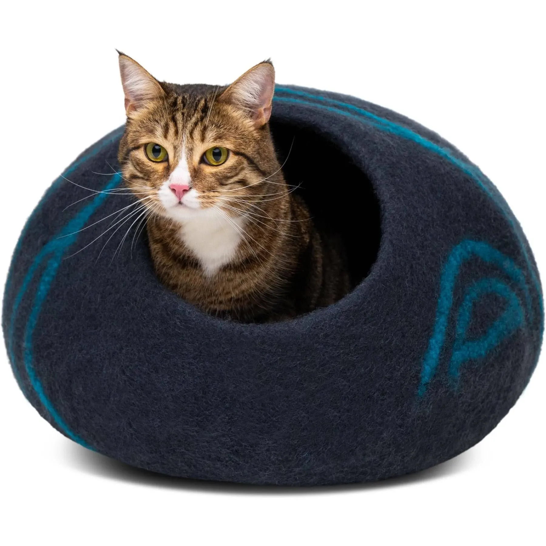 Felt Cat Bed Egg Capsule Cave Merino Wool For Cats &amp; Kittens Gray Blue