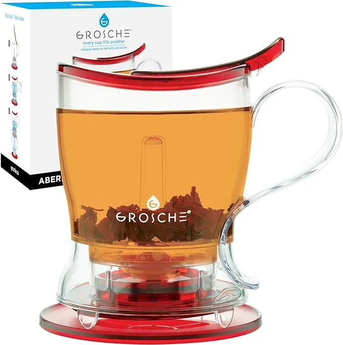 Grosche Aberdeen Easy Pour Tea Steeper Teapot, Red