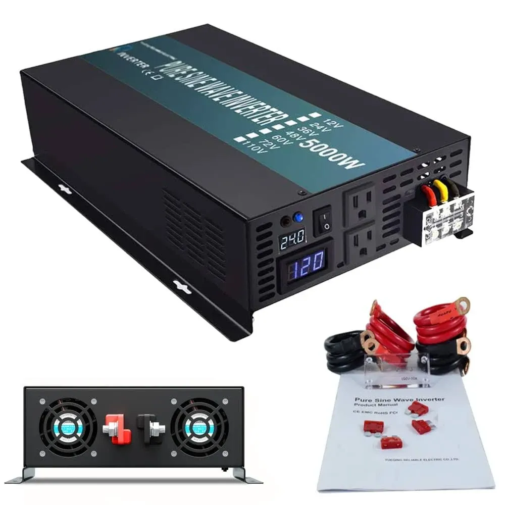 WZRELB Pure + Sine Wave 5000W 10000W Surge 24V for Power Inverter for DC Black 5