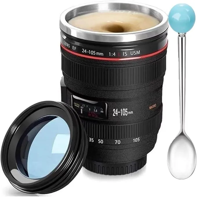 Tasse à café pour objectif d'appareil photo, tasse à objectif en acier inoxydable pour photo amusante, thermos, excellents cadeaux pour les photographes, fournitures pour la maison, amis, récompenses scolaires