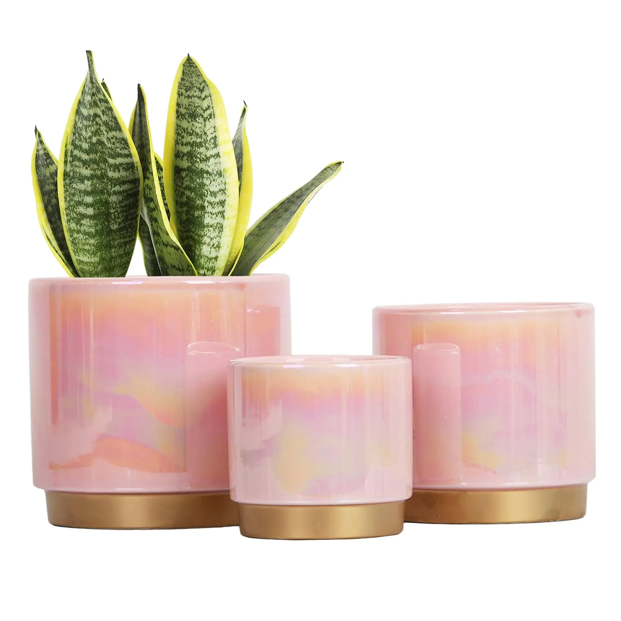  Indoor Plant Pots for Plants, Ceramic Planter with 6inch+5inch+4i<wbr/>nch Pink