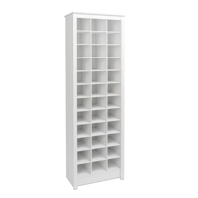 Prepac Space-Saving 36 Pair Shoe Storage Cabinet With Cubbies, 13"D x 23.5"W x 72.5"H, White