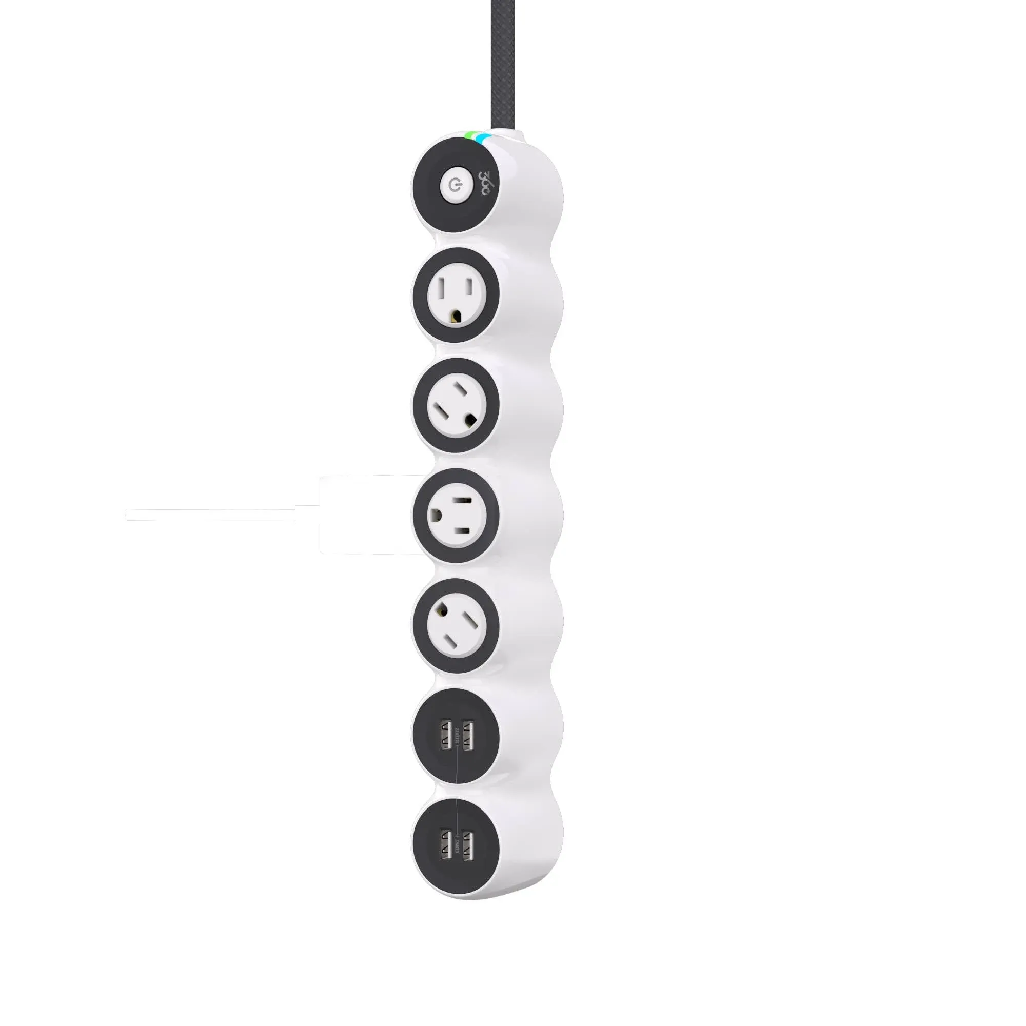 360 Electrical PowerCurve Power Strip, Braided Extension Cord with 4 Rotating Outlets and 4 USB-A Ports, Outlet Extender 5 ft, Surge Protector Power Strip with USB Ports, White360 Electrical PowerCurve Power Strip, Braided Extension Cord with 4 Rotating 