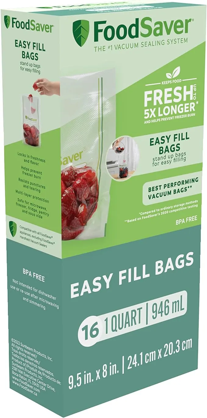 Foodsaver Easy Fill 1 Quart Vacuum Sealer Bags, 16 Count