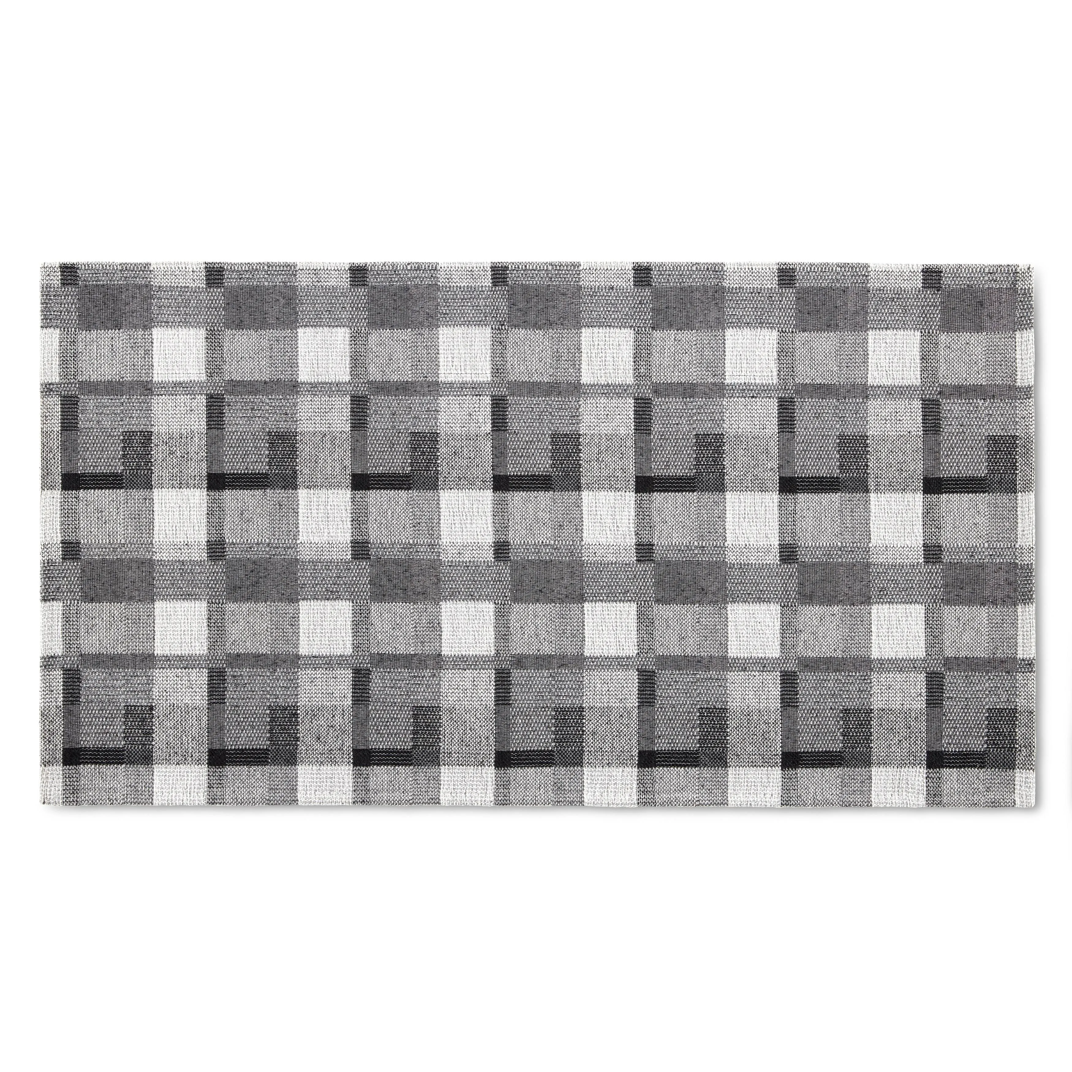 Martha Stewart Stella Owen Plaid Slip-Resistant Kitchen Mat, Black/Grey/White, 20"x36"