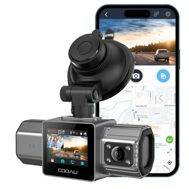 COOAU Car Dash Cam WiFi, 2.5K Dash Camera Front and Inside, Uber Dashcam with Night Vision, 170° Wide Angle Car Camera, Loop Recording, Parking Mode