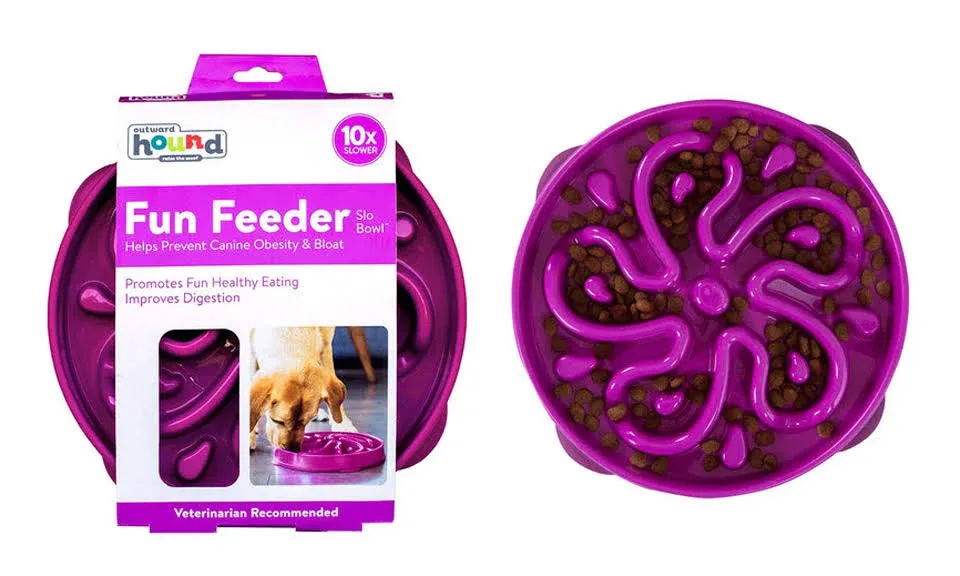 Outward Hound Fun Feeder Slo Dog Bowl Purple Medium/Mini BPA Free Non-Slip Base