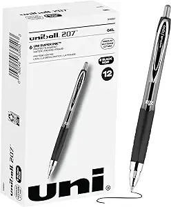 Uni-ball Signo Gel 207 Roller Ball Retractable Gel Pen, Black Ink, Medium - 12 pack