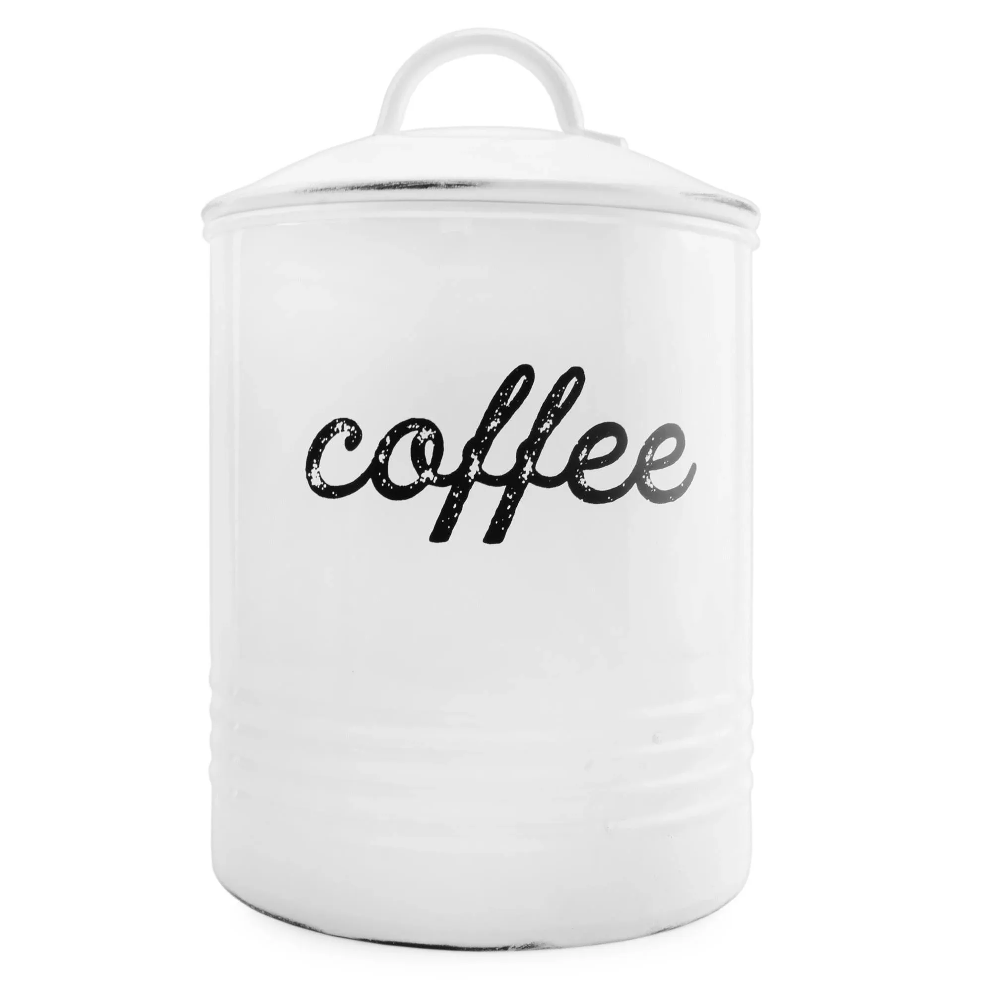 White Enamelware Coffee Canister, Rustic Distressed Farmhouse Style for Storage