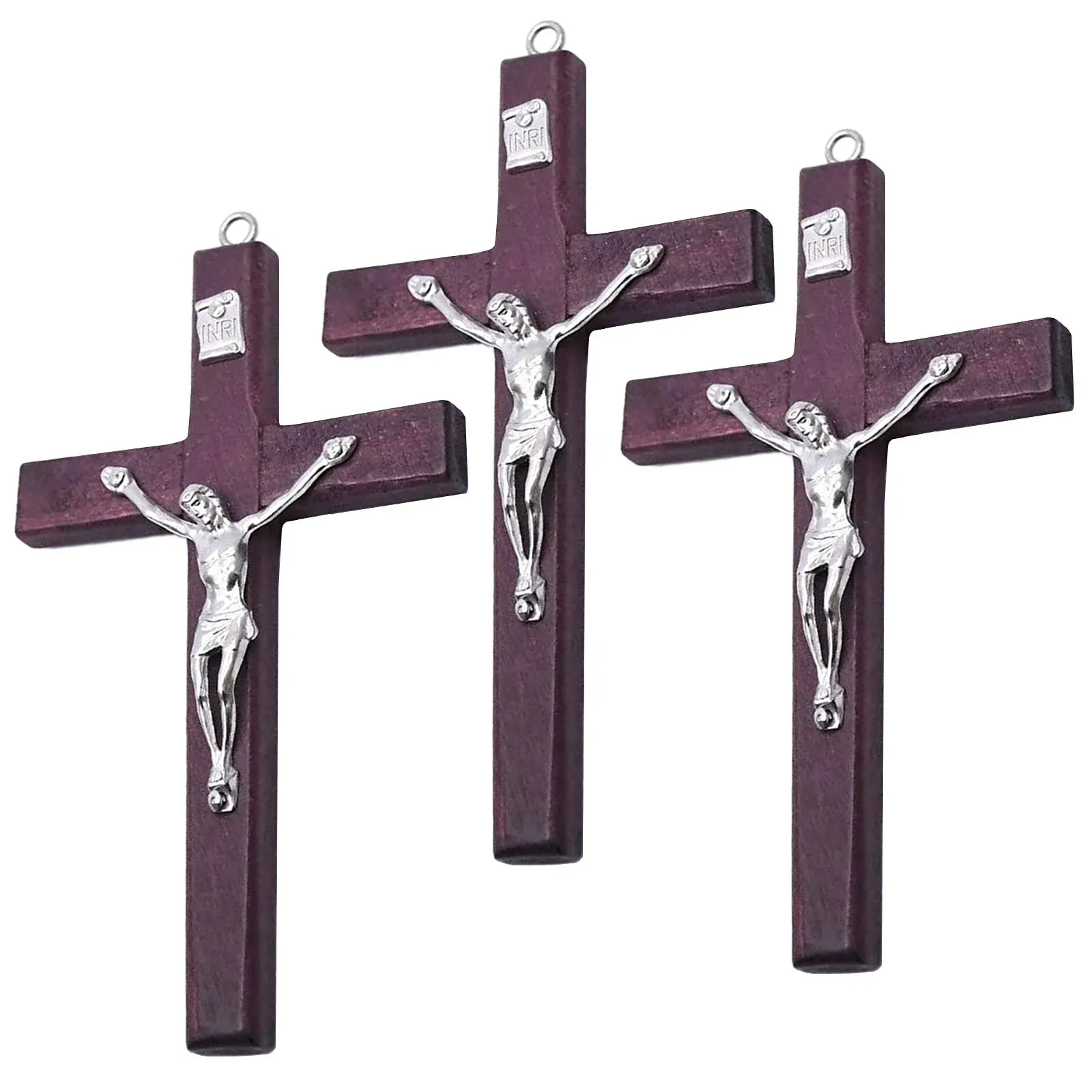 CHENGXIN Catholic Crucifix Wall Cross 3 Pack, Small Wooden Cross with Jesus 