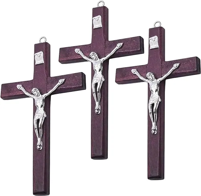 CHENGXIN Catholic Crucifix Wall Cross 3 Pack, Small Wooden Cross with Jesus for Home Decor, 4.7 inches