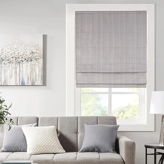 Madison Park Grey Galen Basketweave Room Darkening Cordless Roman Shade