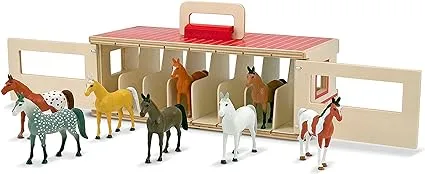 Melissa &amp; Doug Take-Along Show-Horse Stable With Wooden Box and 8 Toy, Barn Play