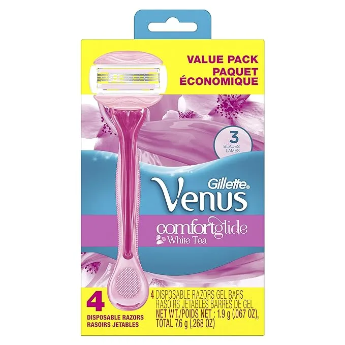 Gillette Venus ComfortGlide White Tea Scented Women's Disposable Razors, 4 Count