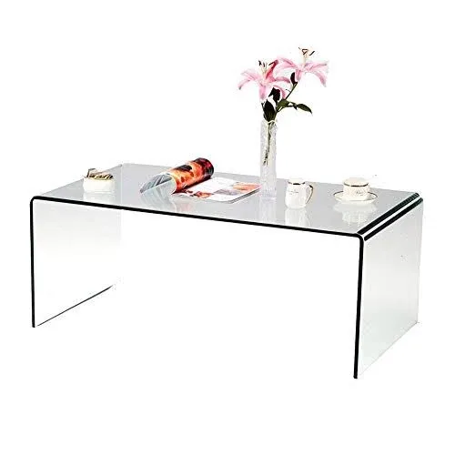 SMARTIK Glass Coffee Table, Modern Tempered Clear Coffee Tables Decor for Living