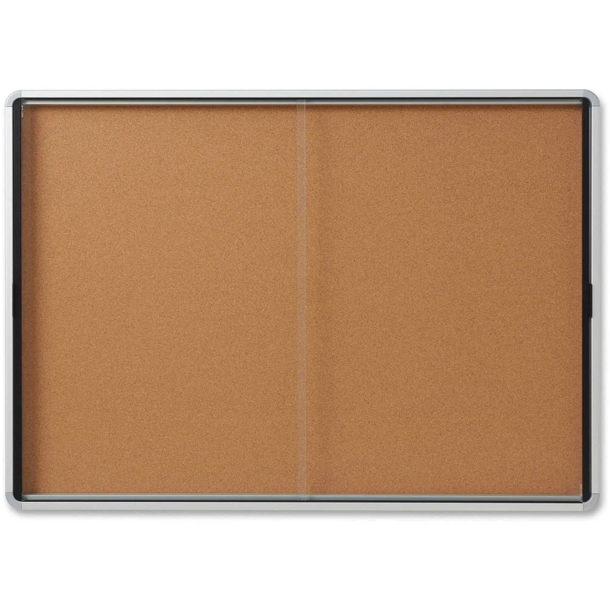 Quartet Enclosed Cork Bulletin Board, 56" x 39" or 18 Sheets, 2 Sliding Doors, Aluminum Frame (EISC3956)