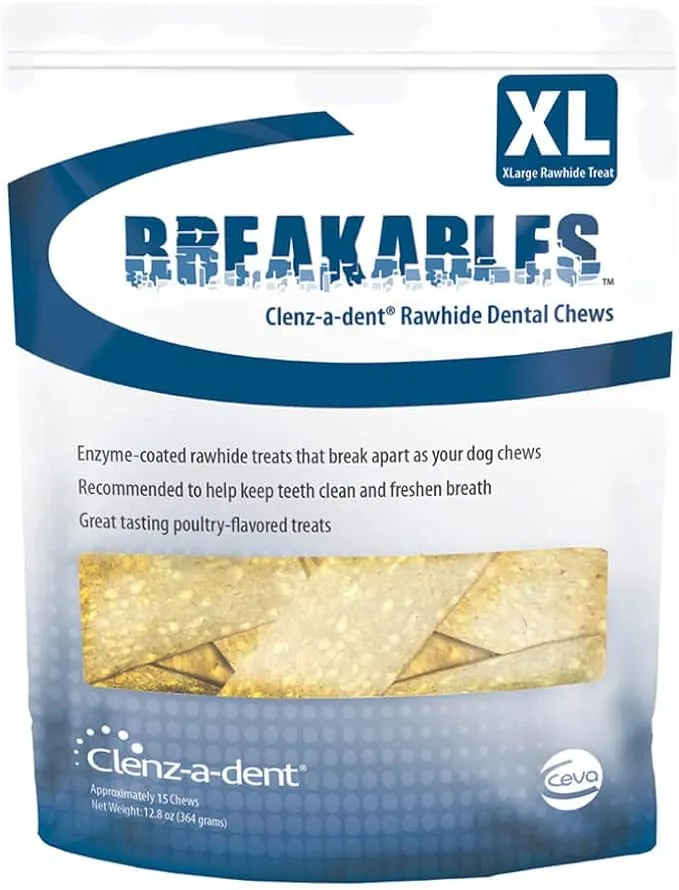 Clenz-a-dent Breakables Dental Rawhide Chews for Extra Large Dogs, 15