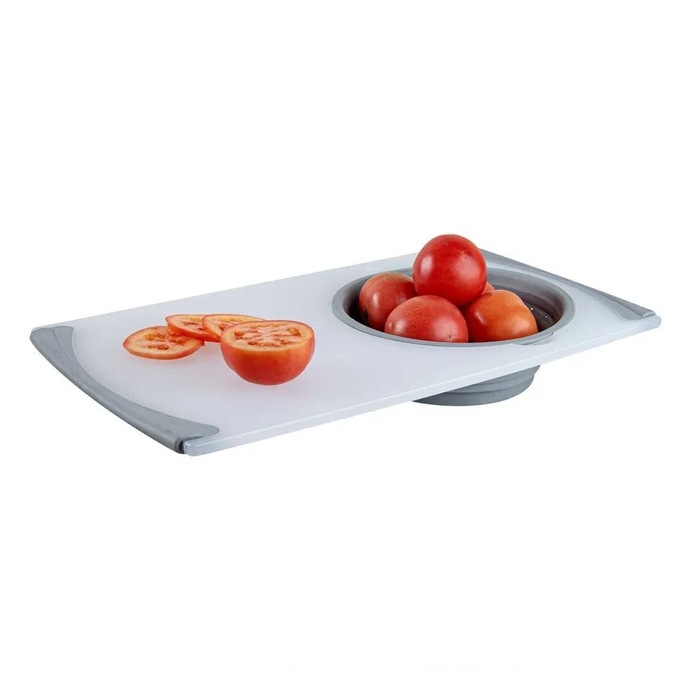 RW Base Gray Plastic Over the Sink Cutting Board - with Collapsible Strainer - 19 3/4" x 11 1/4"  - 1 count box