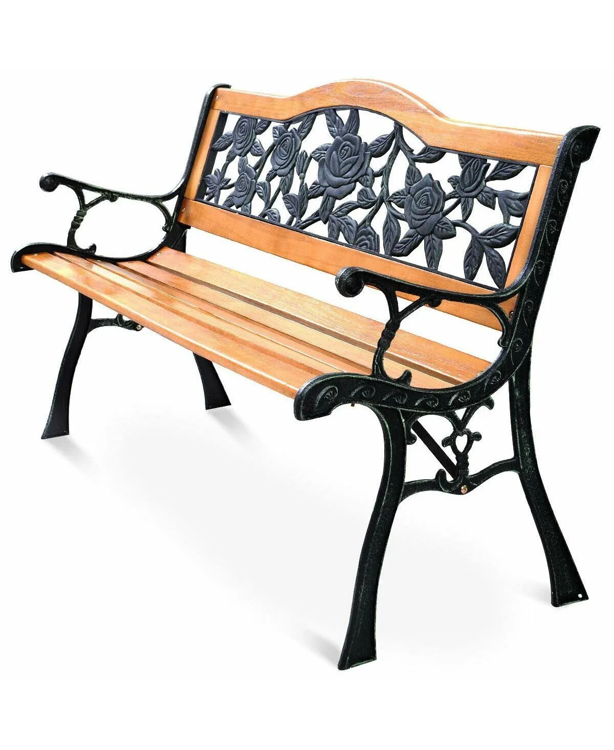 Patio Park Garden Bench Porch Chair Cast Iron Hardwood